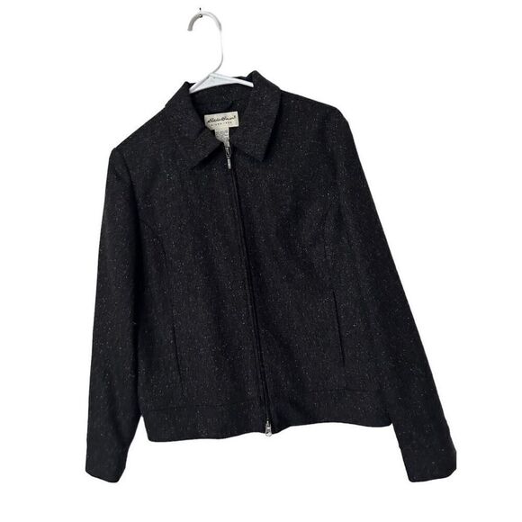 Eddie Bauer Wool Blended Full Zip-Up Collared Jacket Black Size M Classic Speckl - Picture 1 of 10